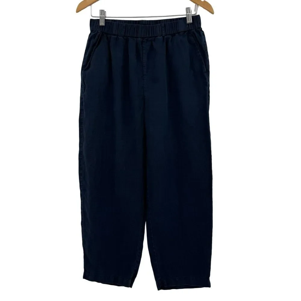 Quince 100% European Linen Cropped Pants in Deep Navy | Small